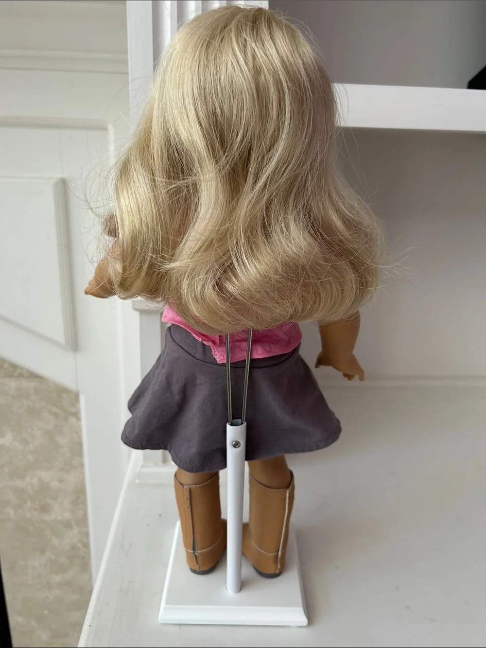 American Girl Just Like Me Blonde Doll With Pink Top, Gray Skirt, and Boots